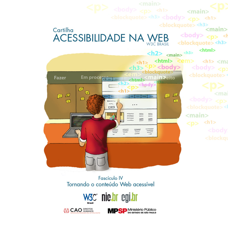 Capa do Fascículo 4 da Cartilha com pessoa navegando em tela com conteúdo web.