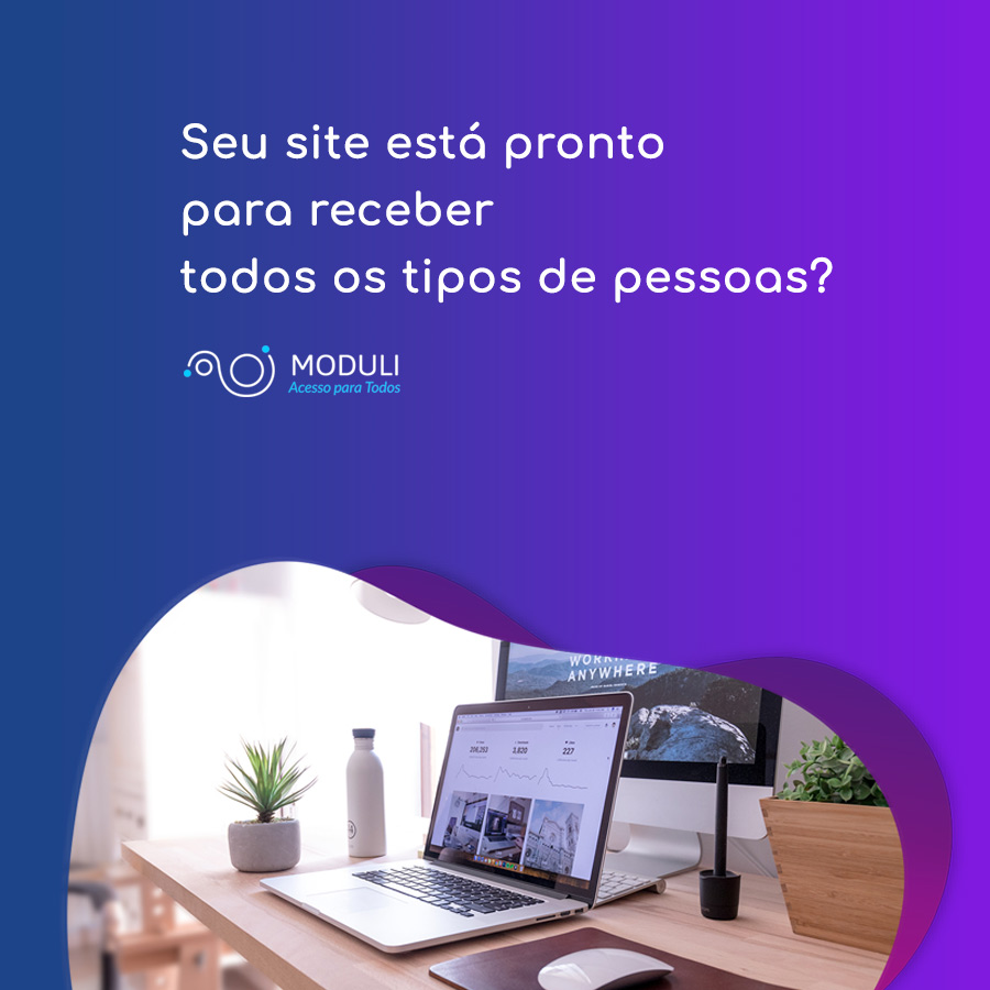 Com fundo azul e lilás, lê-se: Seu site está pronto para receber todos os tipos de pessoas? 